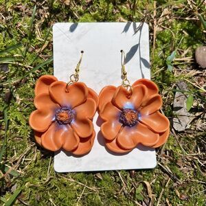Handmade Polymer Clay Orange And Purple Flower Pair Of Earrings